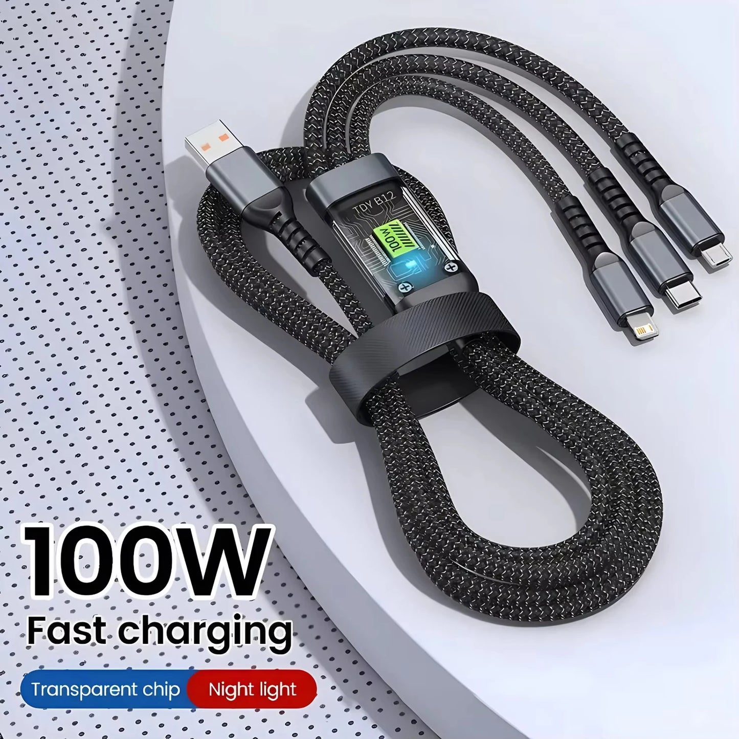 ⚡ Super Cabo 3 em 1 Fast Charge – USB-A / Tipo-C / Lightning