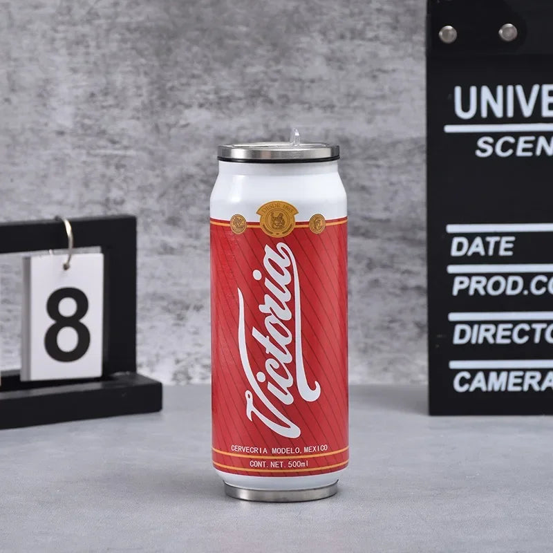 Garrafa Térmica 500ml Inox 304 🥤 Estilo Lata • Mantém Quente/Frio | Copo Térmico para Carro, Escola e Desporto • Impressão Laser Premium