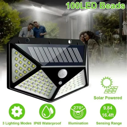 🌞 Luzes Solares LED 100L 🔆 com Sensor de Movimento | Iluminação Exterior para Jardim, Parede e Rua • 1/2/4/6 Peças • Energia Solar e Alta Luminosidade