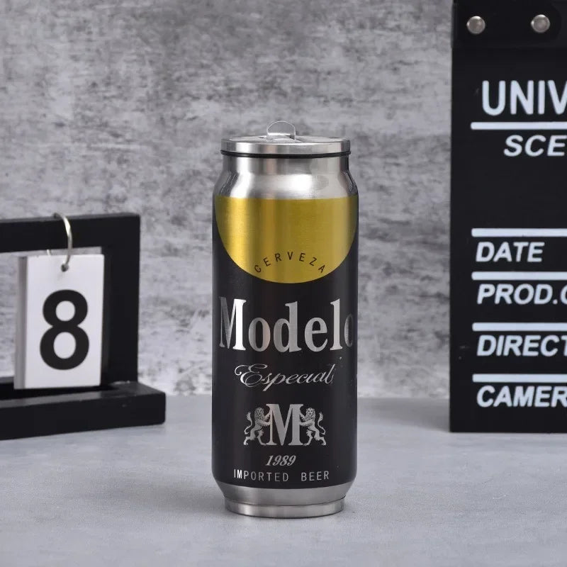 Garrafa Térmica 500ml Inox 304 🥤 Estilo Lata • Mantém Quente/Frio | Copo Térmico para Carro, Escola e Desporto • Impressão Laser Premium