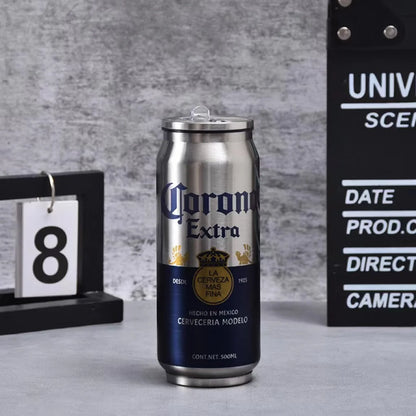 Garrafa Térmica 500ml Inox 304 🥤 Estilo Lata • Mantém Quente/Frio | Copo Térmico para Carro, Escola e Desporto • Impressão Laser Premium