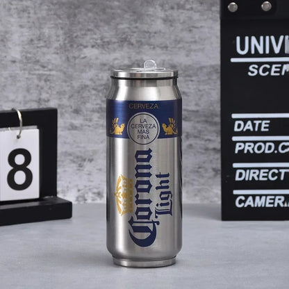 Garrafa Térmica 500ml Inox 304 🥤 Estilo Lata • Mantém Quente/Frio | Copo Térmico para Carro, Escola e Desporto • Impressão Laser Premium