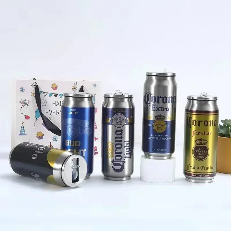 Garrafa Térmica 500ml Inox 304 🥤 Estilo Lata • Mantém Quente/Frio | Copo Térmico para Carro, Escola e Desporto • Impressão Laser Premium