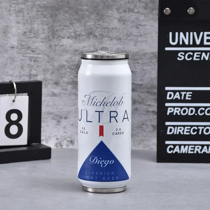 Garrafa Térmica 500ml Inox 304 🥤 Estilo Lata • Mantém Quente/Frio | Copo Térmico para Carro, Escola e Desporto • Impressão Laser Premium