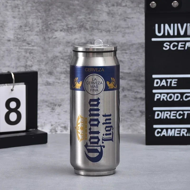 Garrafa Térmica 500ml Inox 304 🥤 Estilo Lata • Mantém Quente/Frio | Copo Térmico para Carro, Escola e Desporto • Impressão Laser Premium